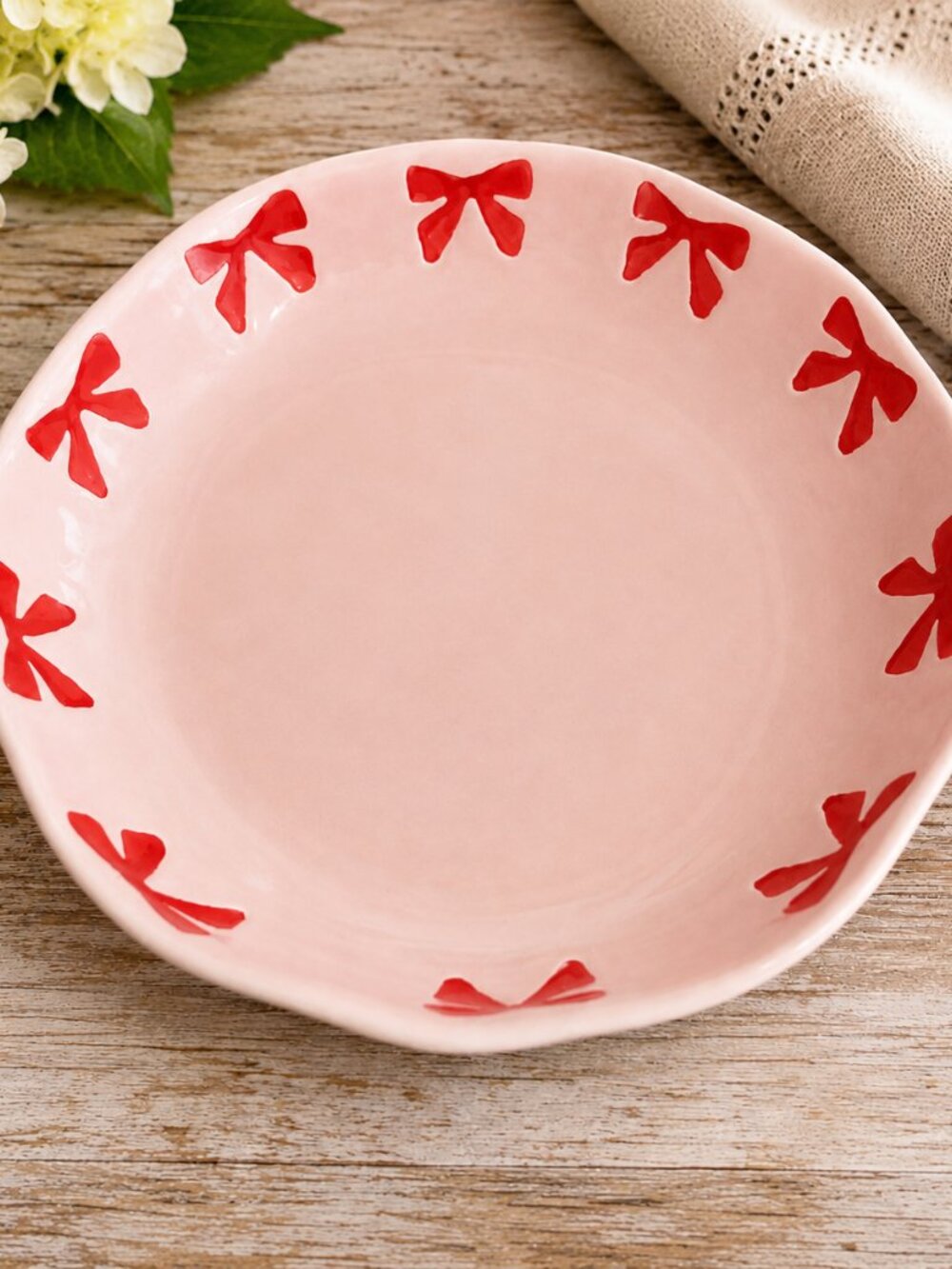 Anthropologie Vida Icon Stoneware Pasta Bowl Pink Ribbon NEW